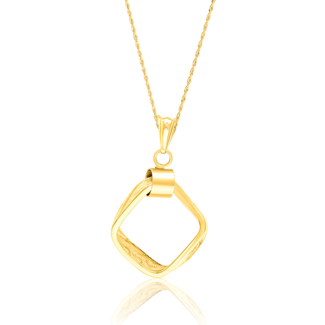 18K Real Gold Twisted Square Necklace