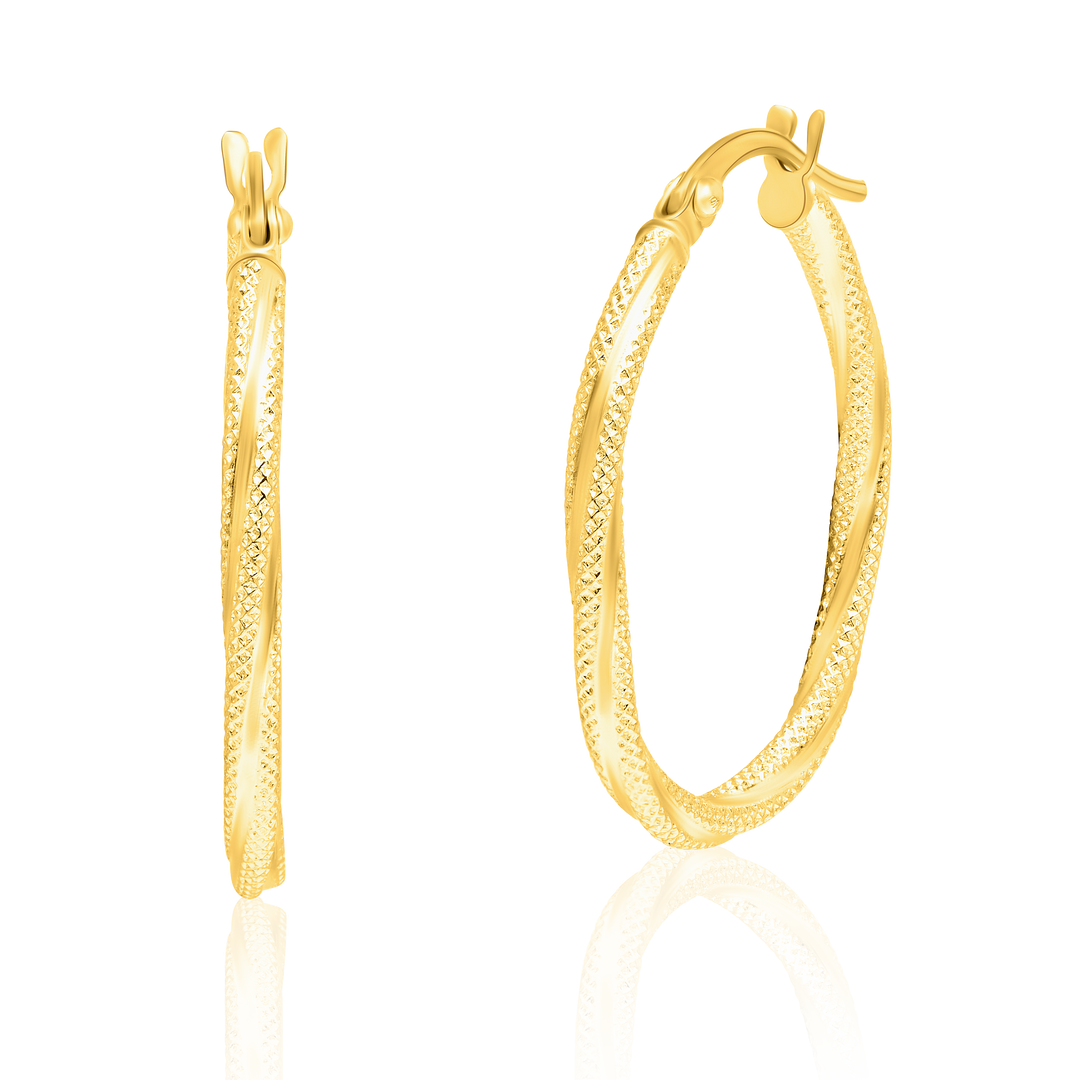 18K Real Gold Twisted Round Earrings