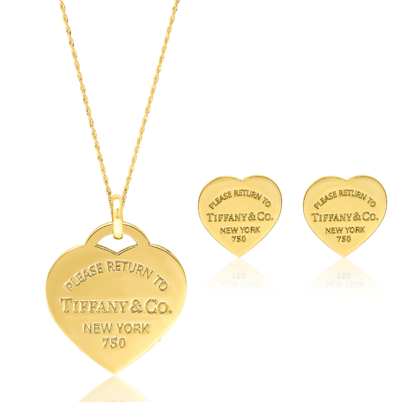 18K Real Gold T.F Heart Jewelry Set