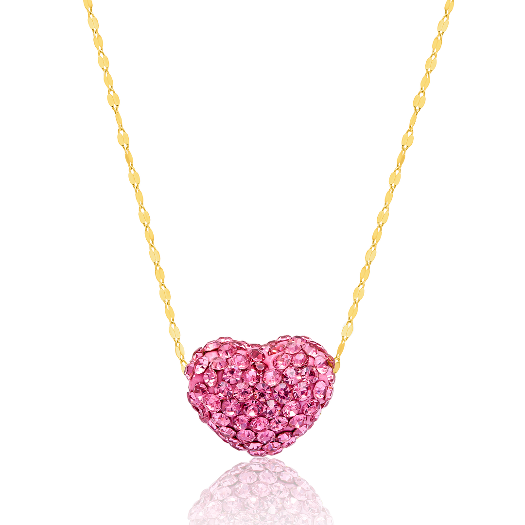 18K Real Gold Swarski Pink Heart Necklace