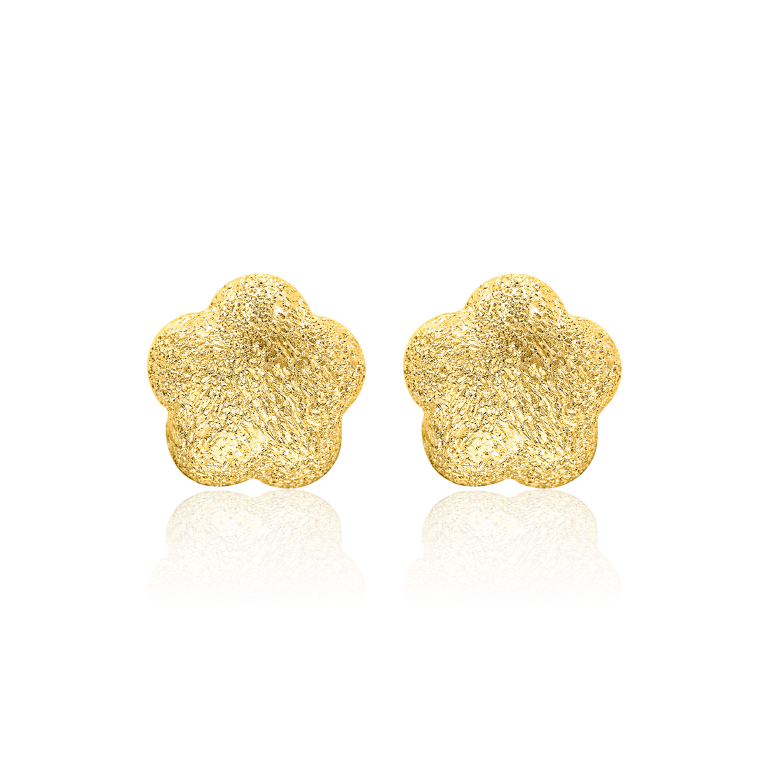 18K Real Gold Fine Flower Earring Set