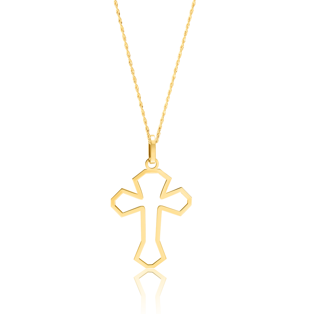 18K Real Gold Hollow Cross Necklace
