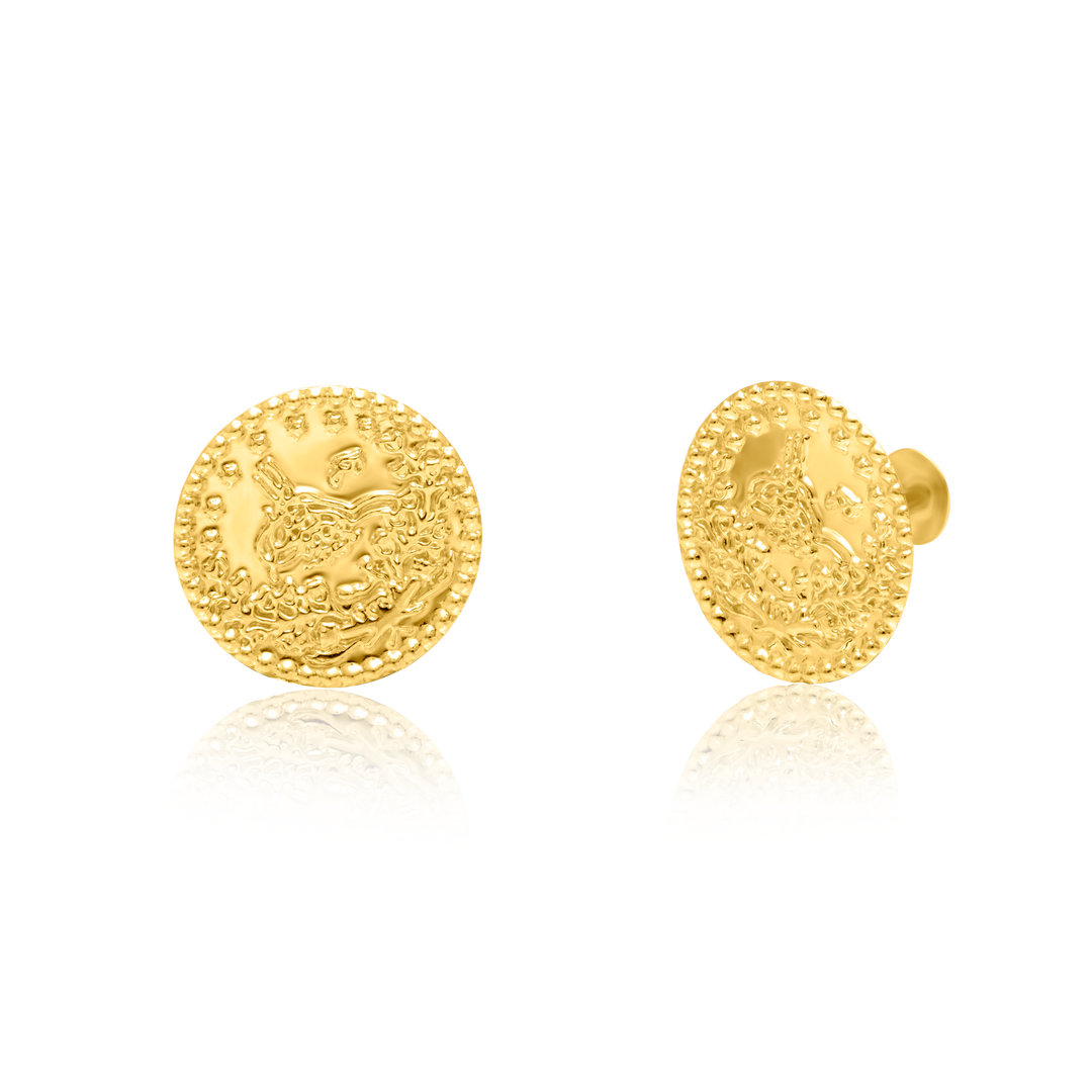 18K Real Gold Round Screw Earring Set
