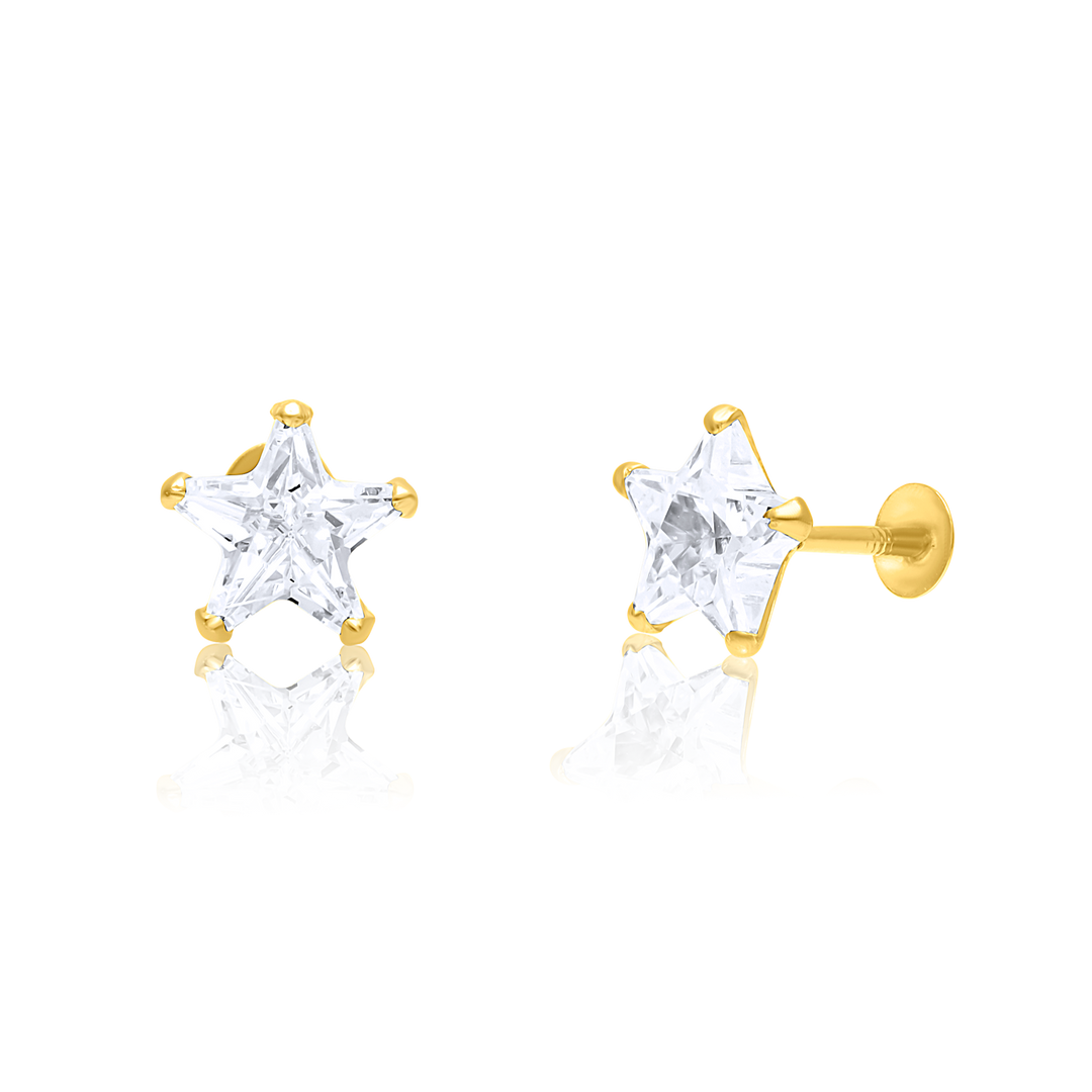 18K Real Gold Star Stone Screw Earring Set