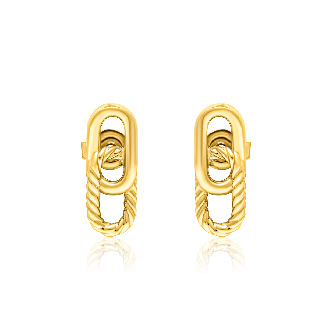 18K Real Gold Hanging Linked Stud Earring Set