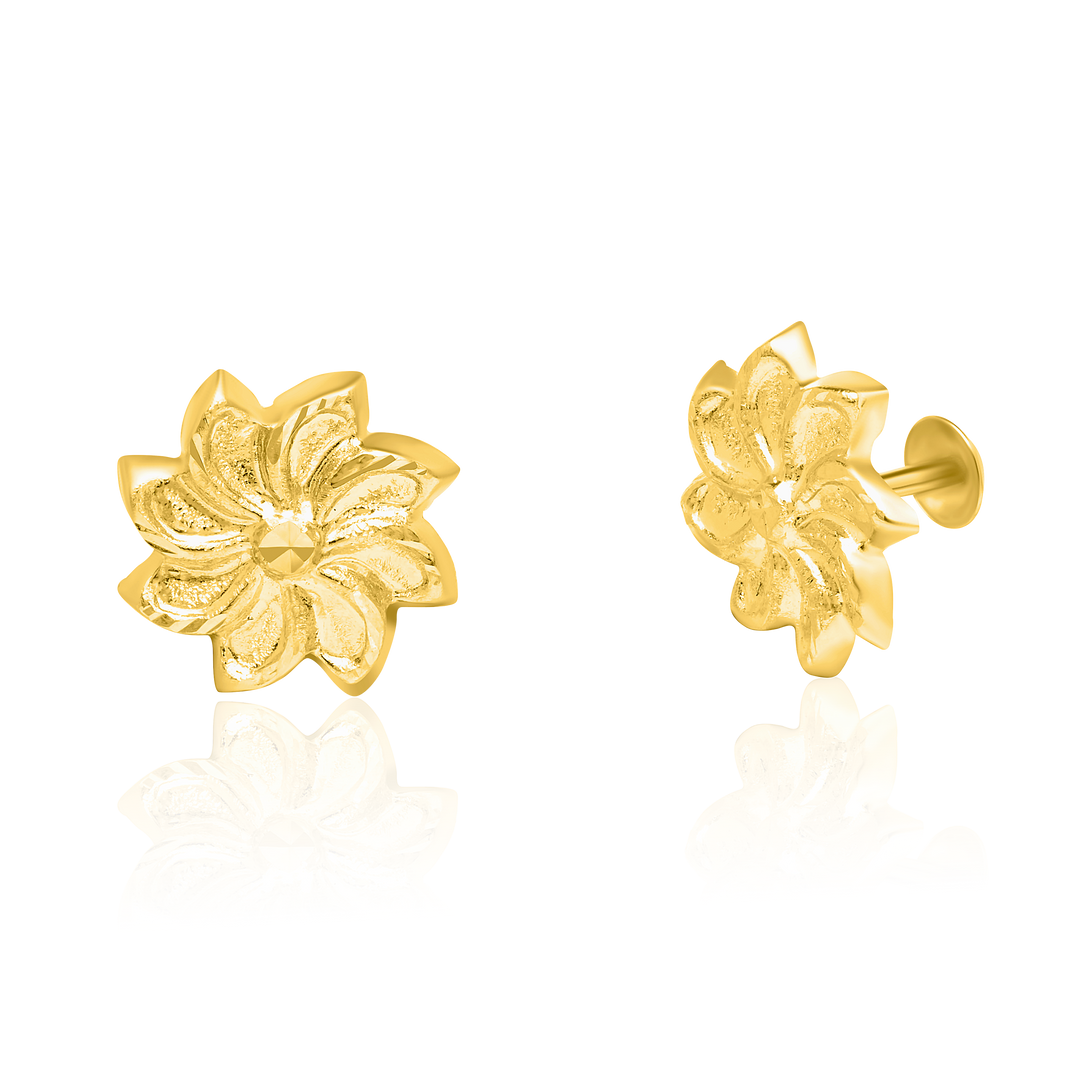 18K Real Gold Flower Screw Earrings