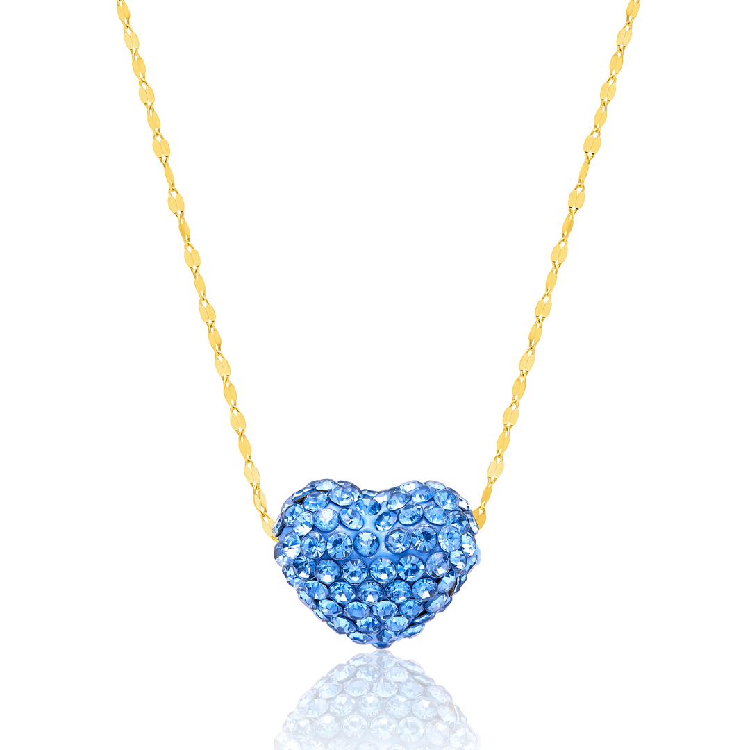 18K Real Gold Swarski Light Blue Heart Necklace