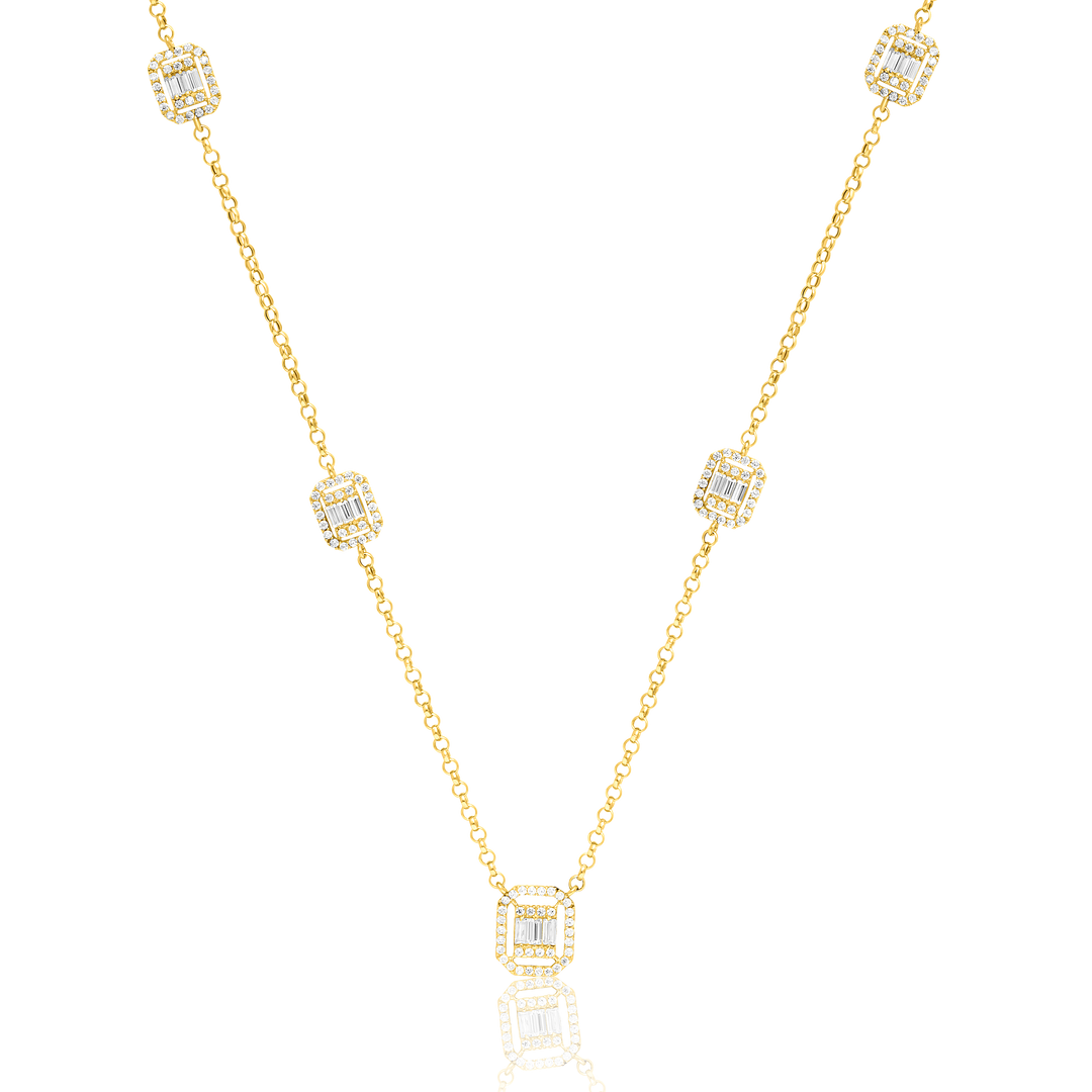 18K Real Gold Square Stone Necklace