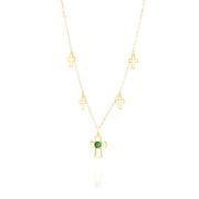 18K Real Gold Green Stone Cross Necklace