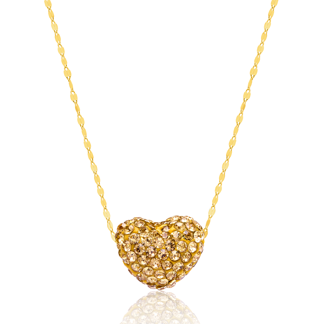 18K Real Gold Swarski Gold Heart Necklace