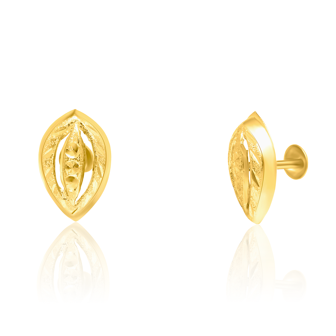 18K Real Gold Oval Screw Earrings