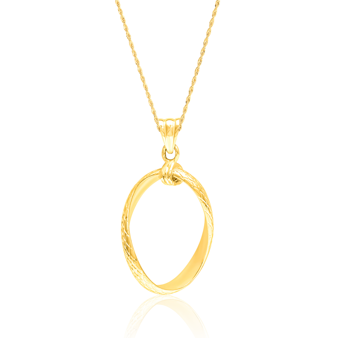 18K Real Gold Twisted Oval Necklace