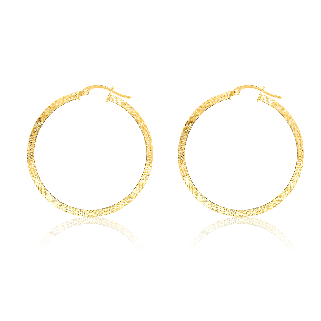 18K Real Gold Round Hoop Earring Set