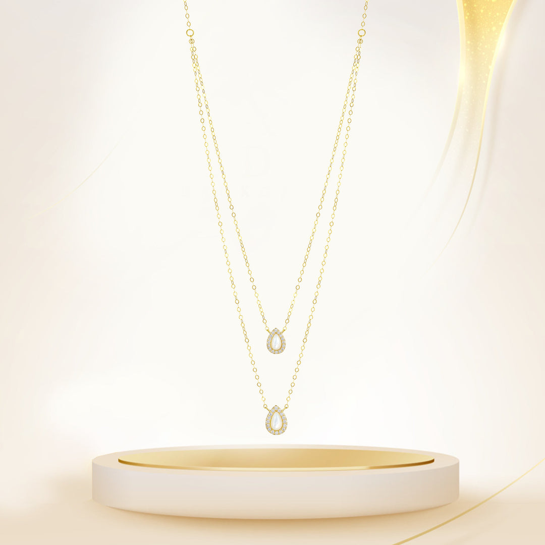 18K Real Gold 2 Layer White Stone Necklace