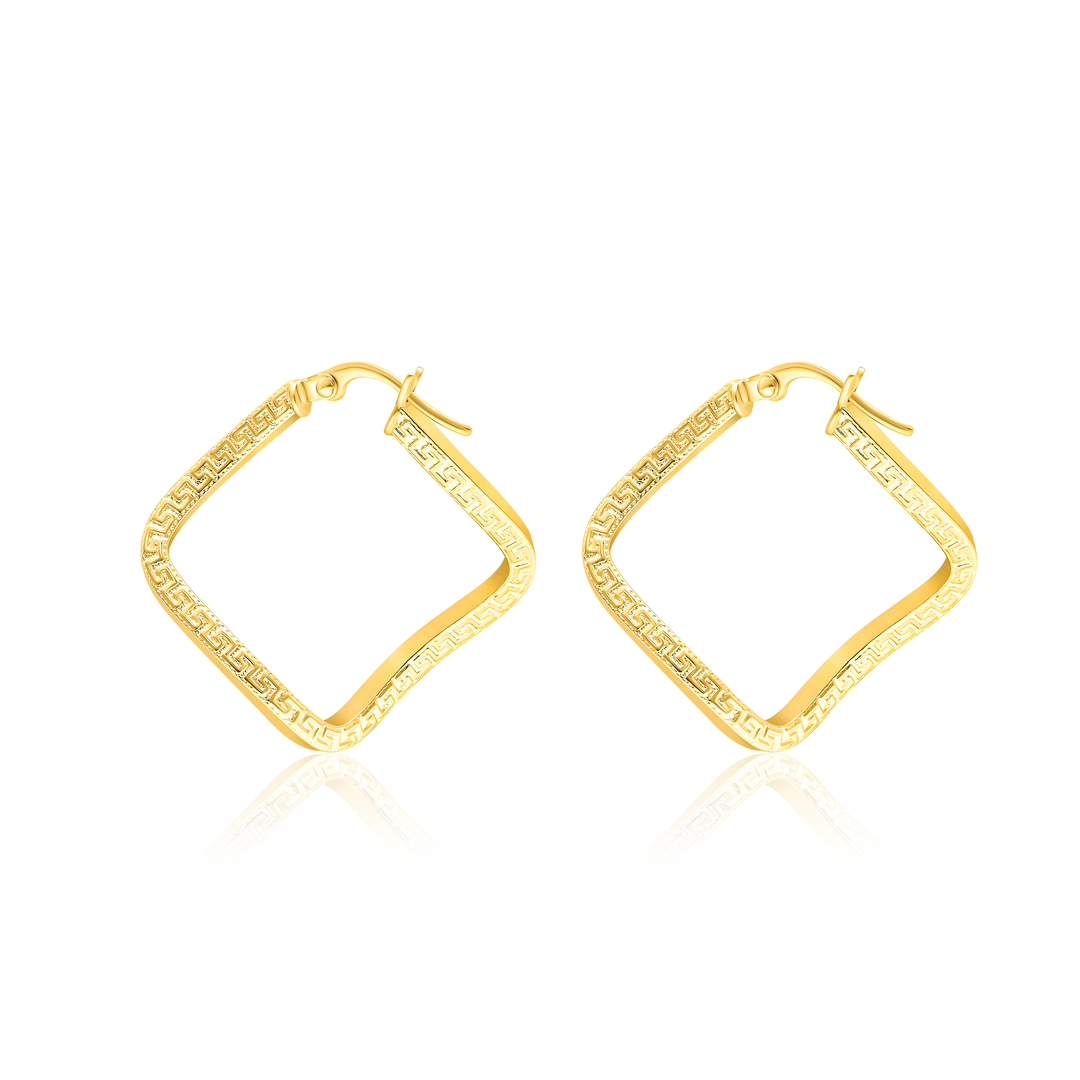 18K Real Gold Twisted Square Earring Set