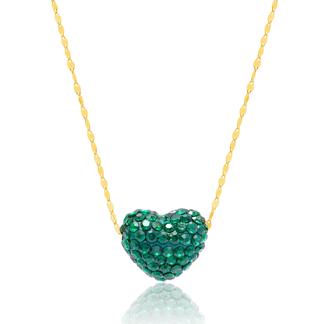 18K Real Gold Swarski Green Heart Necklace