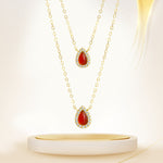 Load image into Gallery viewer, 18K Real Gold 2 Layer Red Stone Necklace
