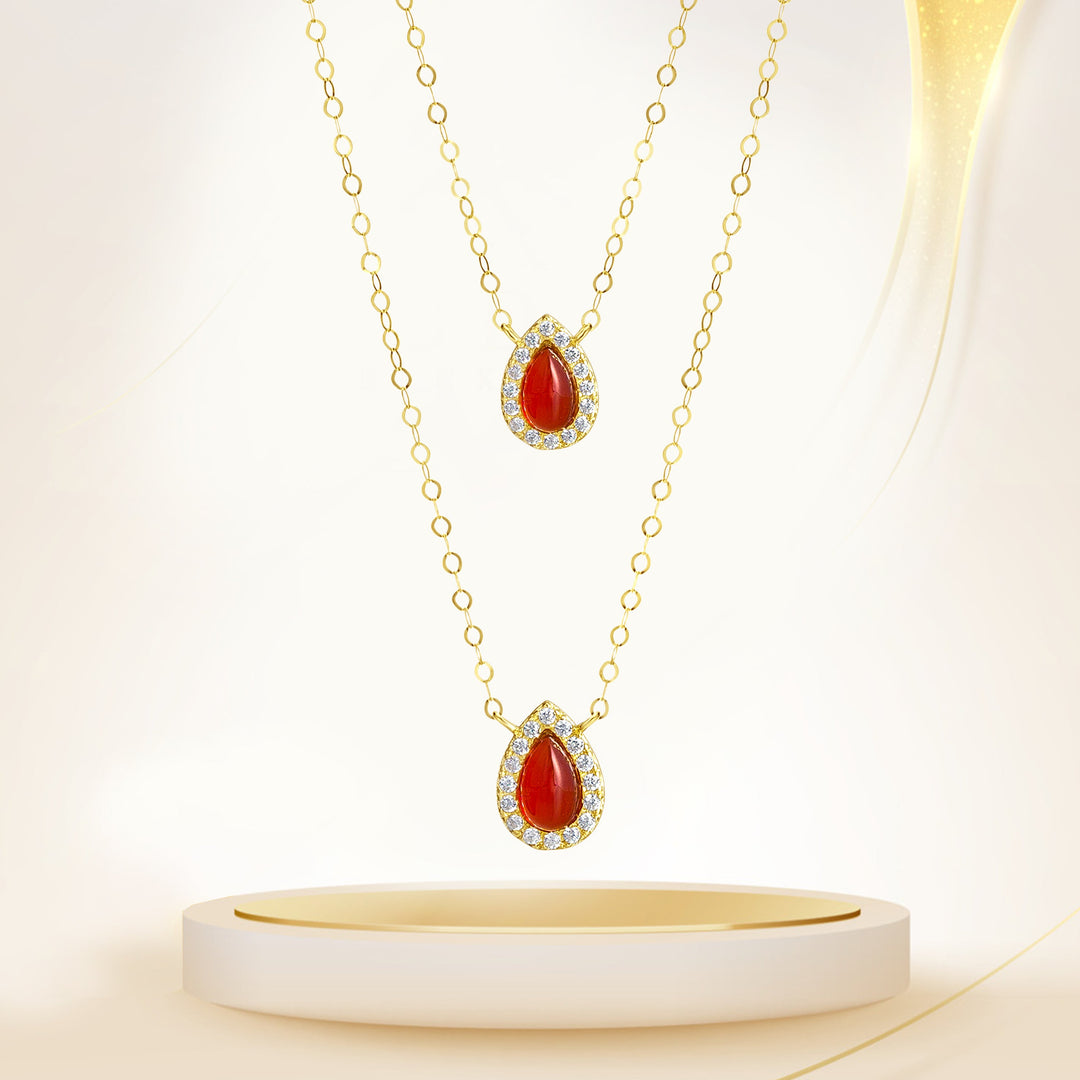 18K Real Gold 2 Layer Red Stone Necklace