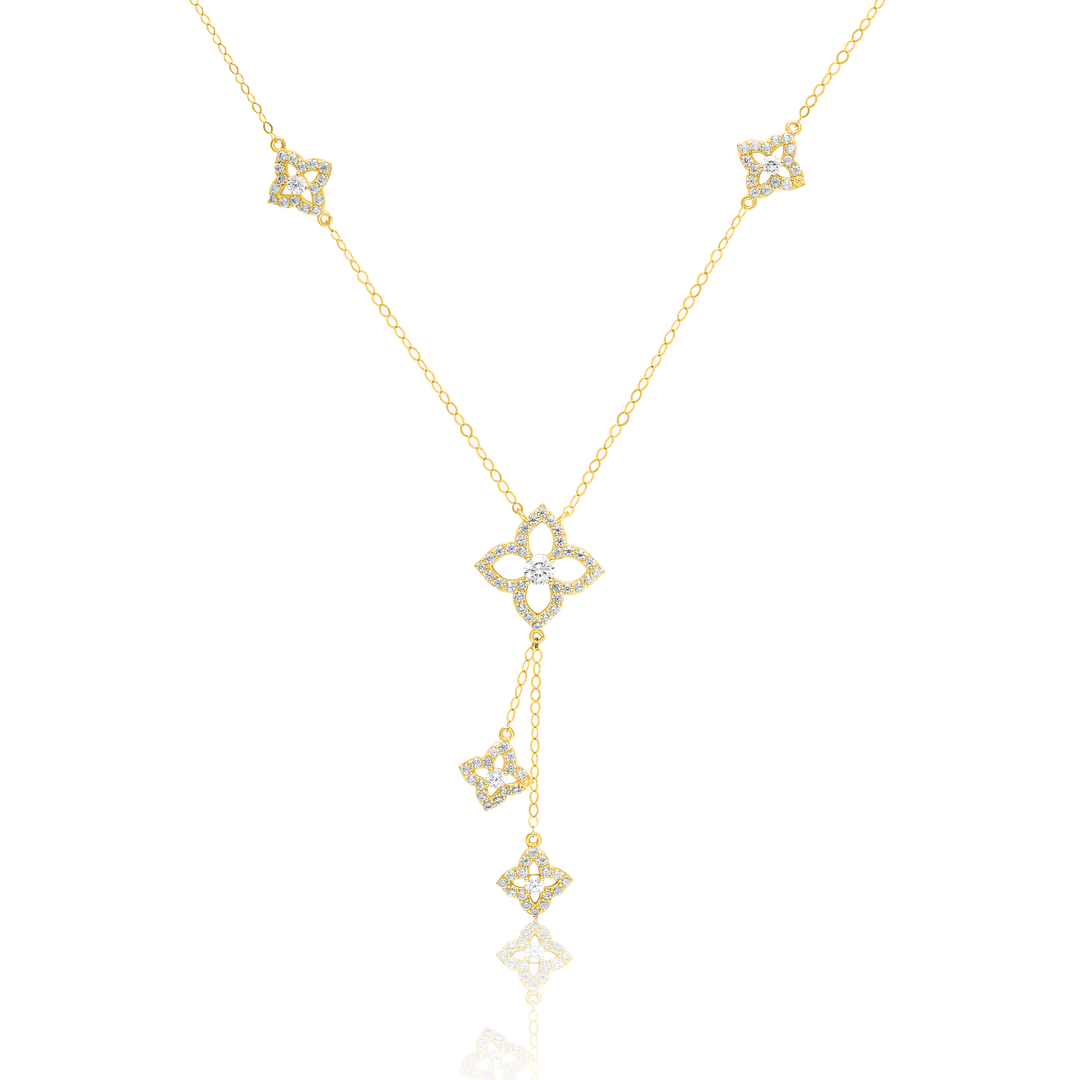 18K Real Gold Hanging Flower Stone Necklace