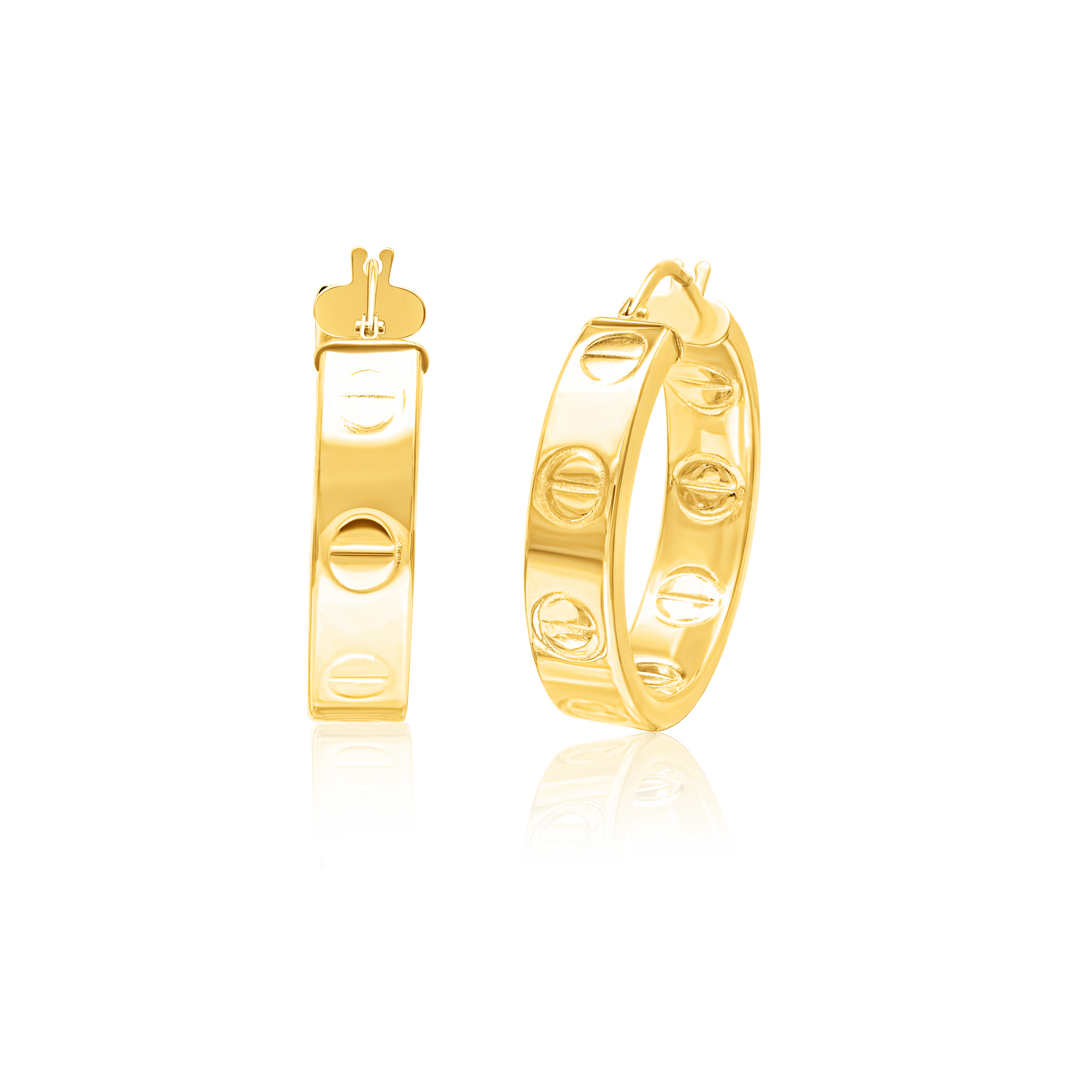 18K Real Gold Round Earring Set