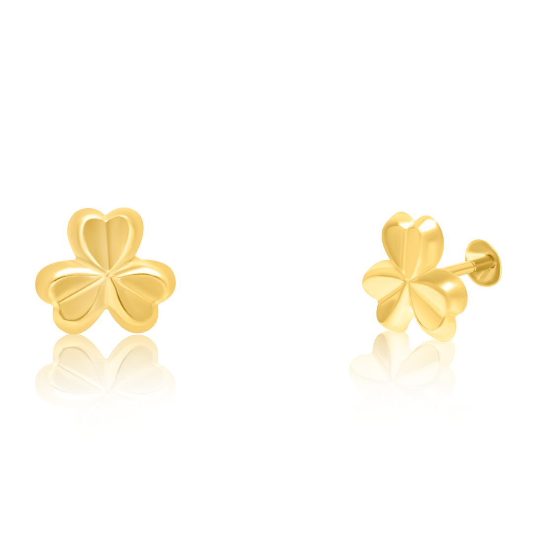 18K Real Gold Flower Screw Earring Set