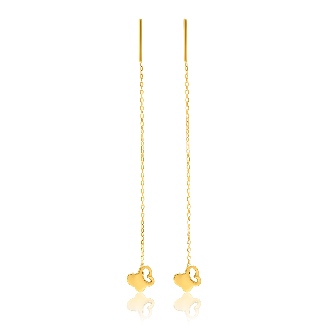 18K Real Gold Hanging Butterfly Earring Set