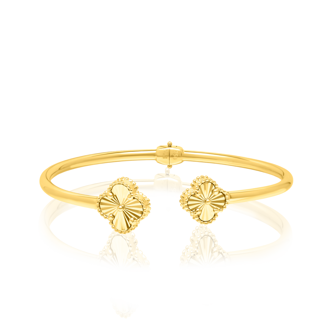 18K Real Gold Adjustable Flower Bangle