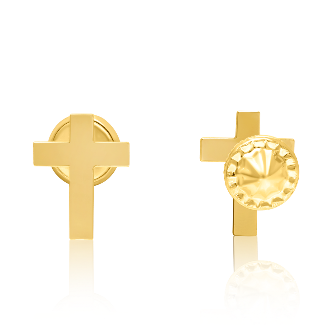 18K Real Gold Cross Earring Set