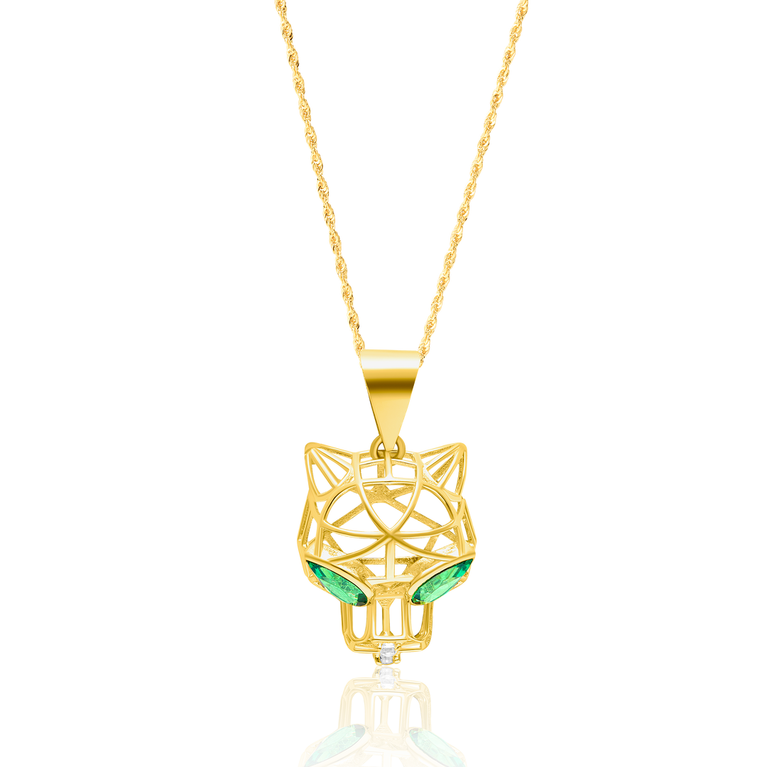 18K Real Gold Green Panther Necklace