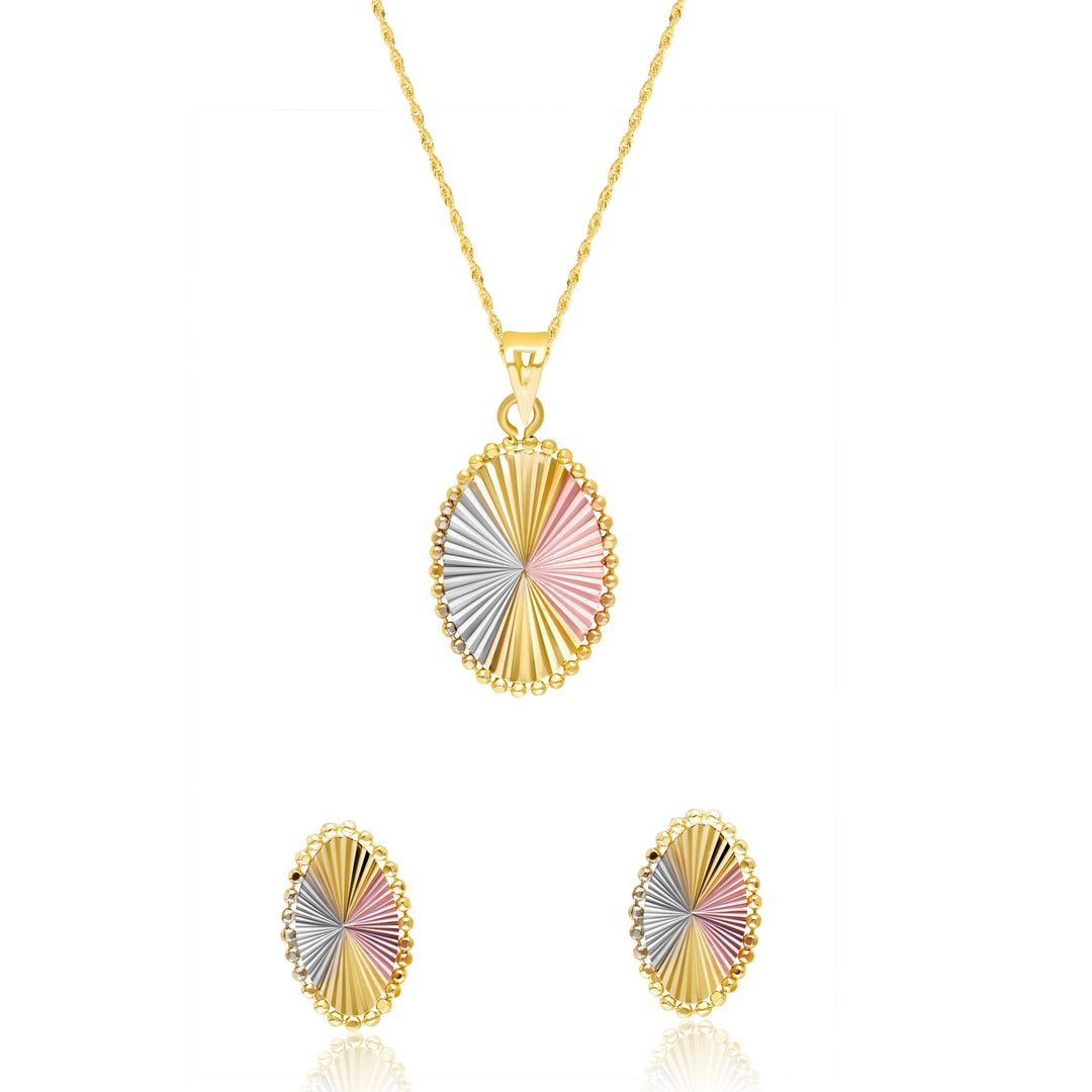 18K Real Gold 3 Color Oval Jewelry Set