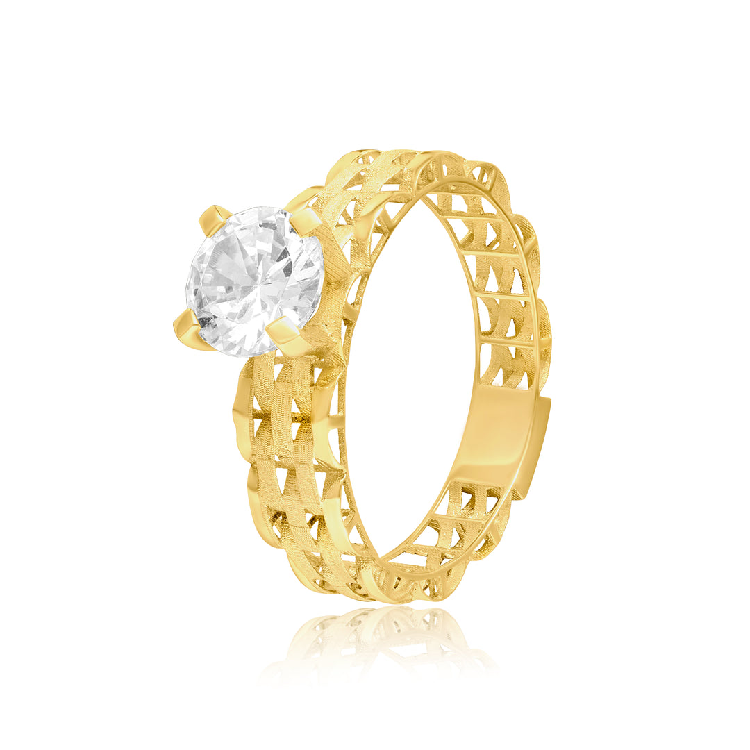 18K Real Gold Round Stone Ring