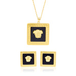 Load image into Gallery viewer, 18K Real Gold Square Black V.R.C Jewelry Set
