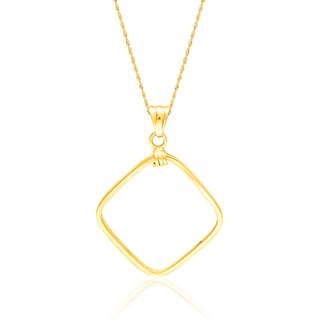 18K Real Gold Square Necklace