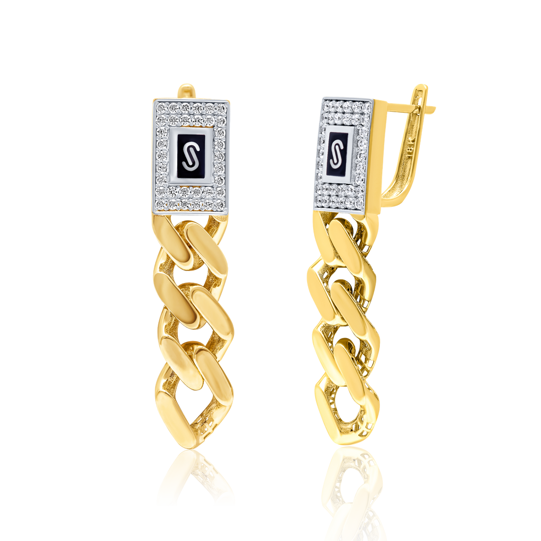 18K Real Gold Elegant Hanging Linked Earring Set