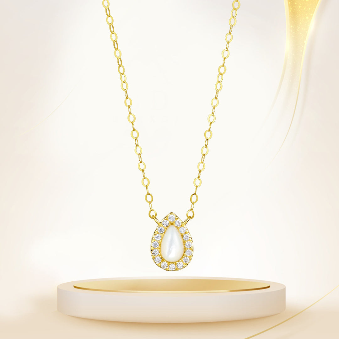 18K Real Gold White Stone Necklace