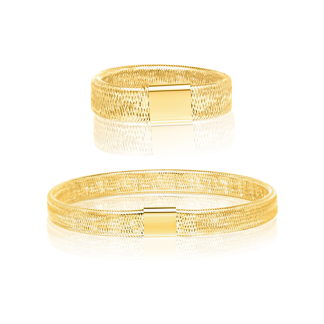 18K Real Gold Elastic Bangle & Ring Set