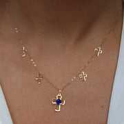 18K Real Gold Blue Stone Cross Necklace