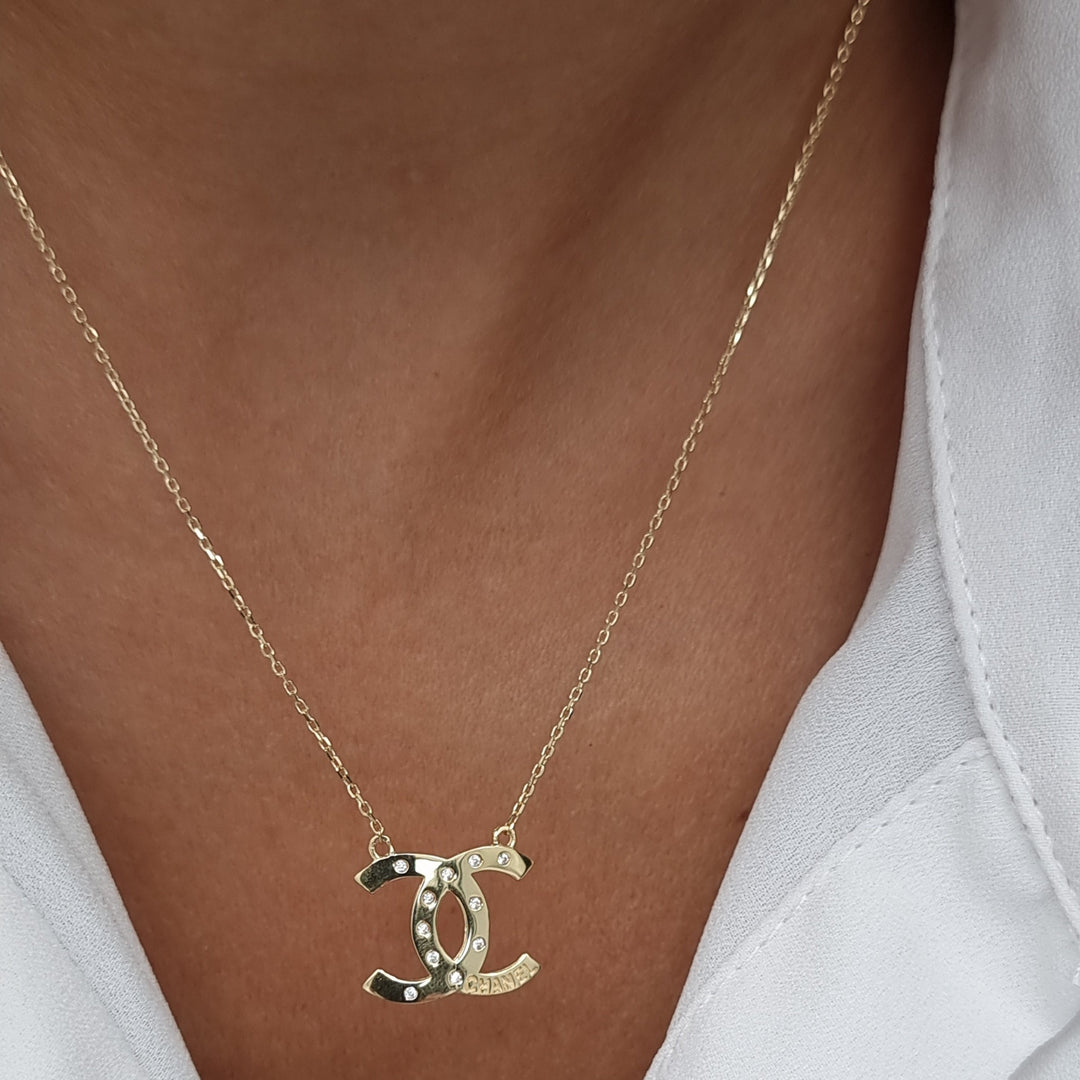 18K Real Gold Elegant C.H Stone Necklace