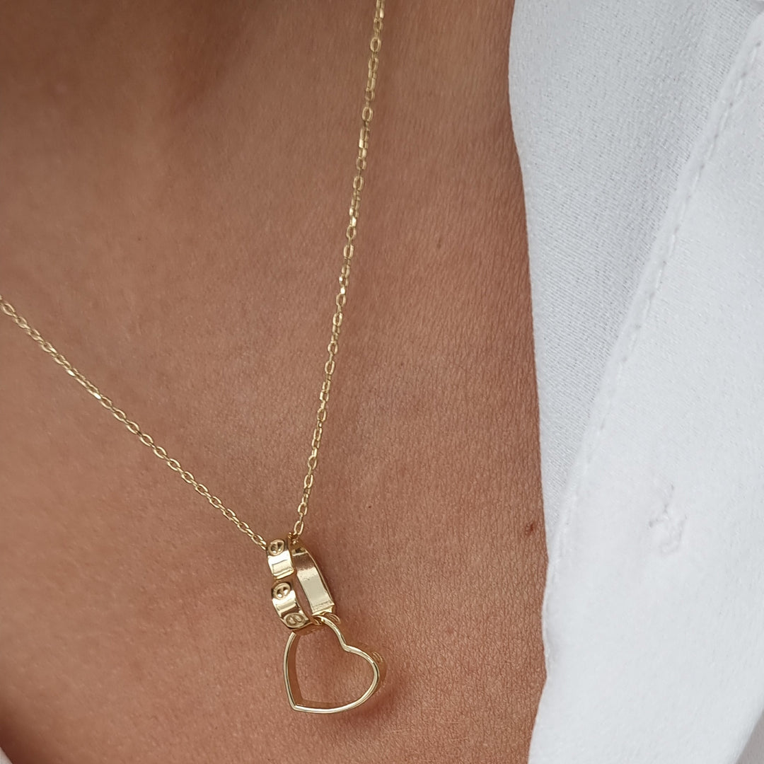 18K Real Gold Double Heart Necklace