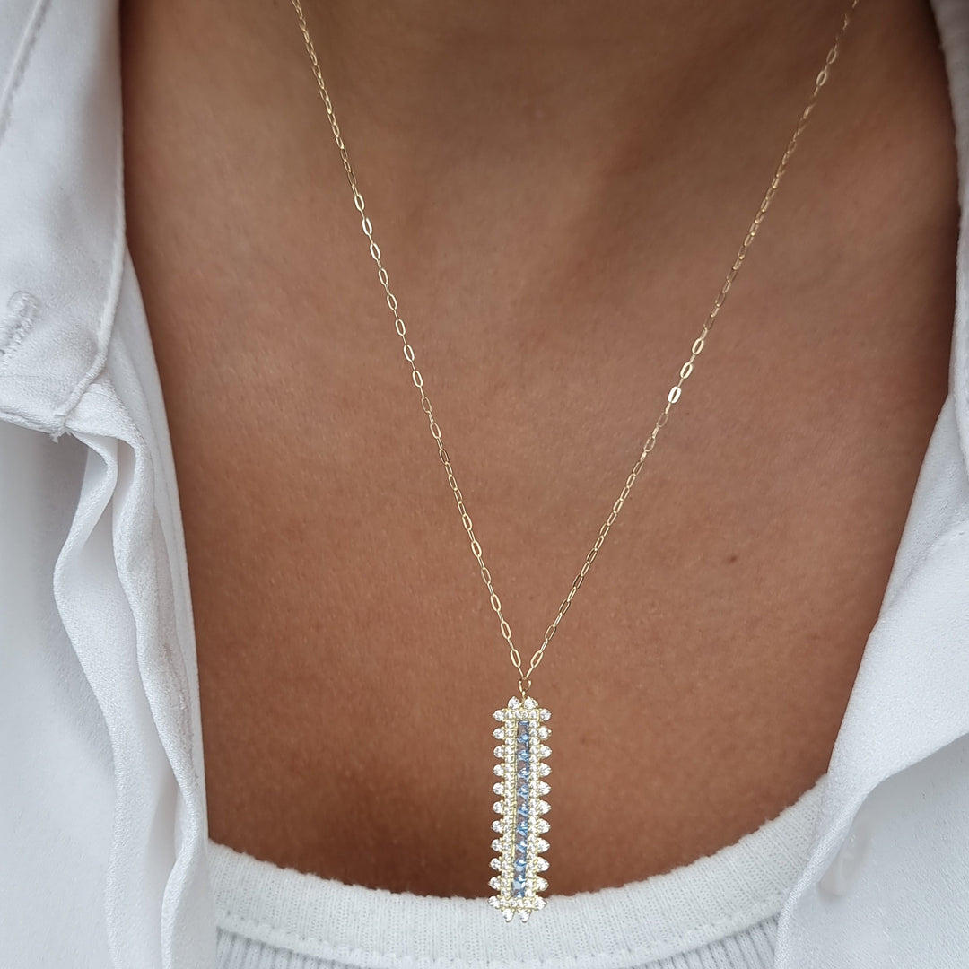 18K Real Gold Sky Blue Stone Necklace