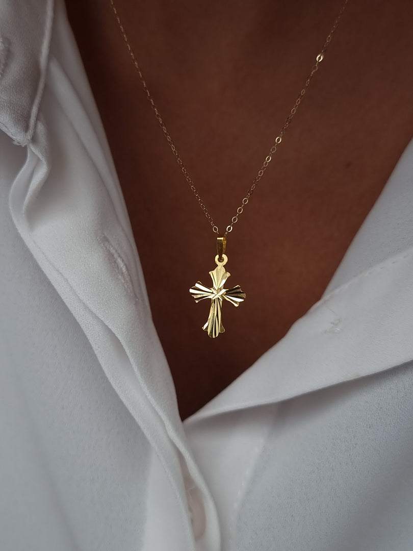 18K Real Gold Cross Necklace