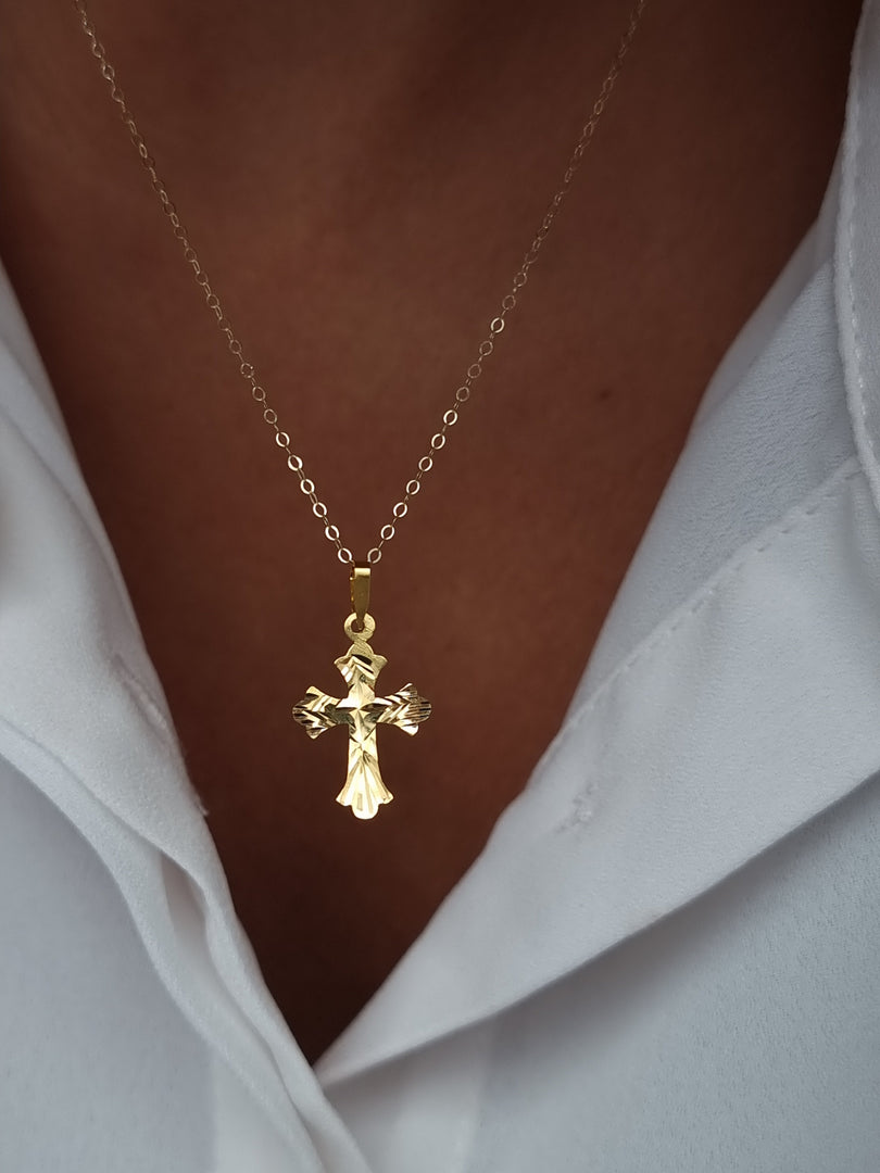 18K Real Gold Cross Necklace