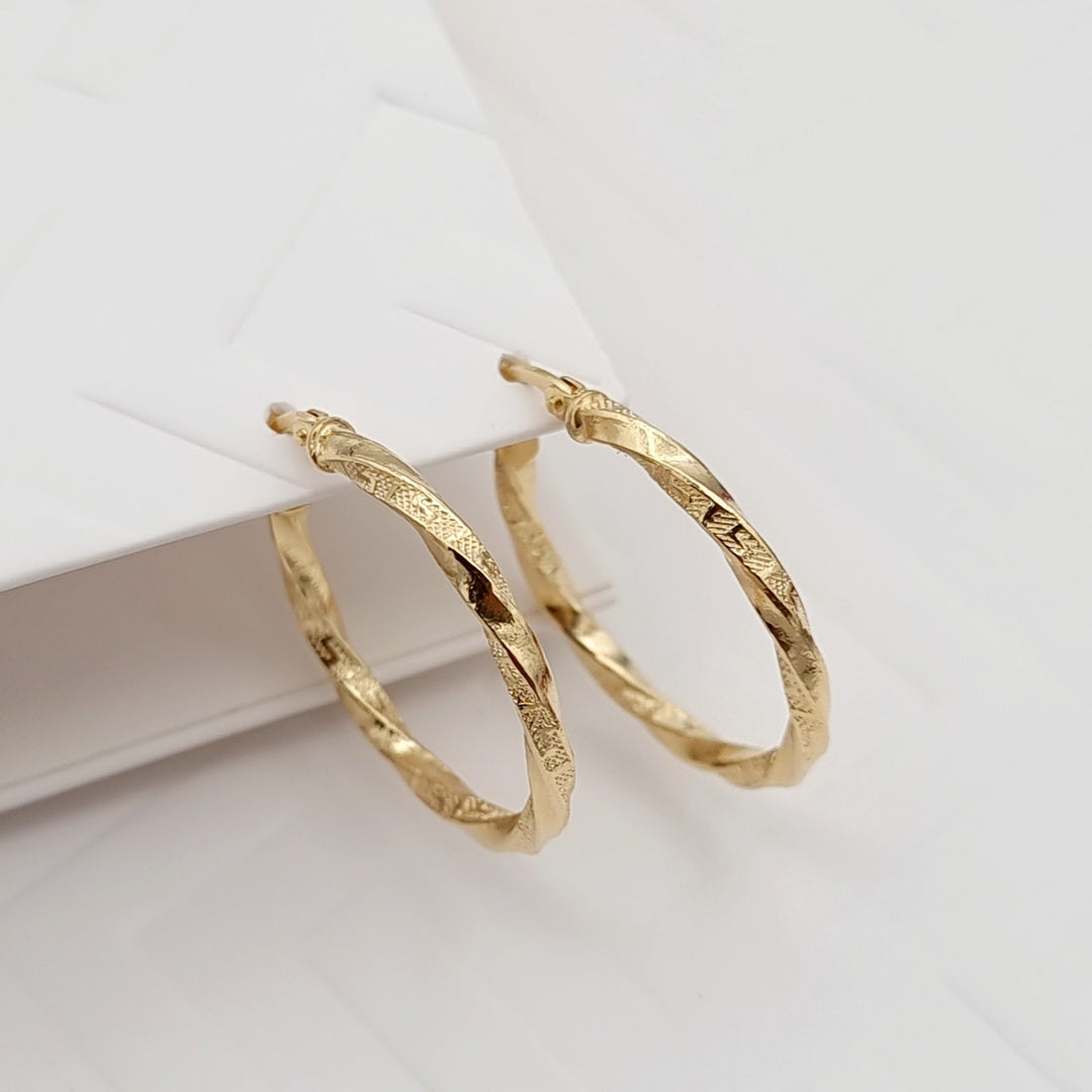 18K Real Gold Round Twisted Earring Set