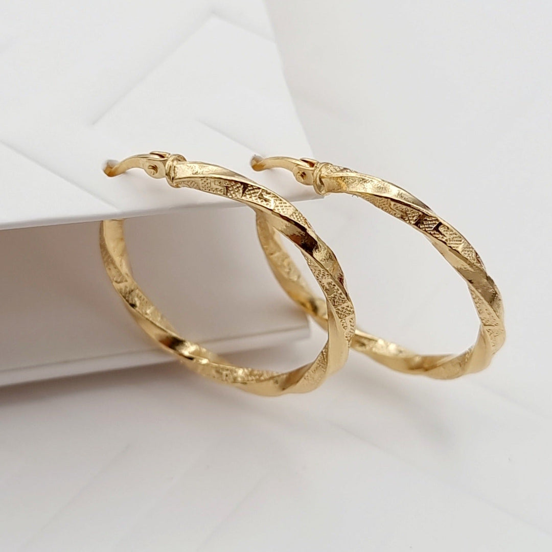 18K Real Gold Round Twisted Earring Set