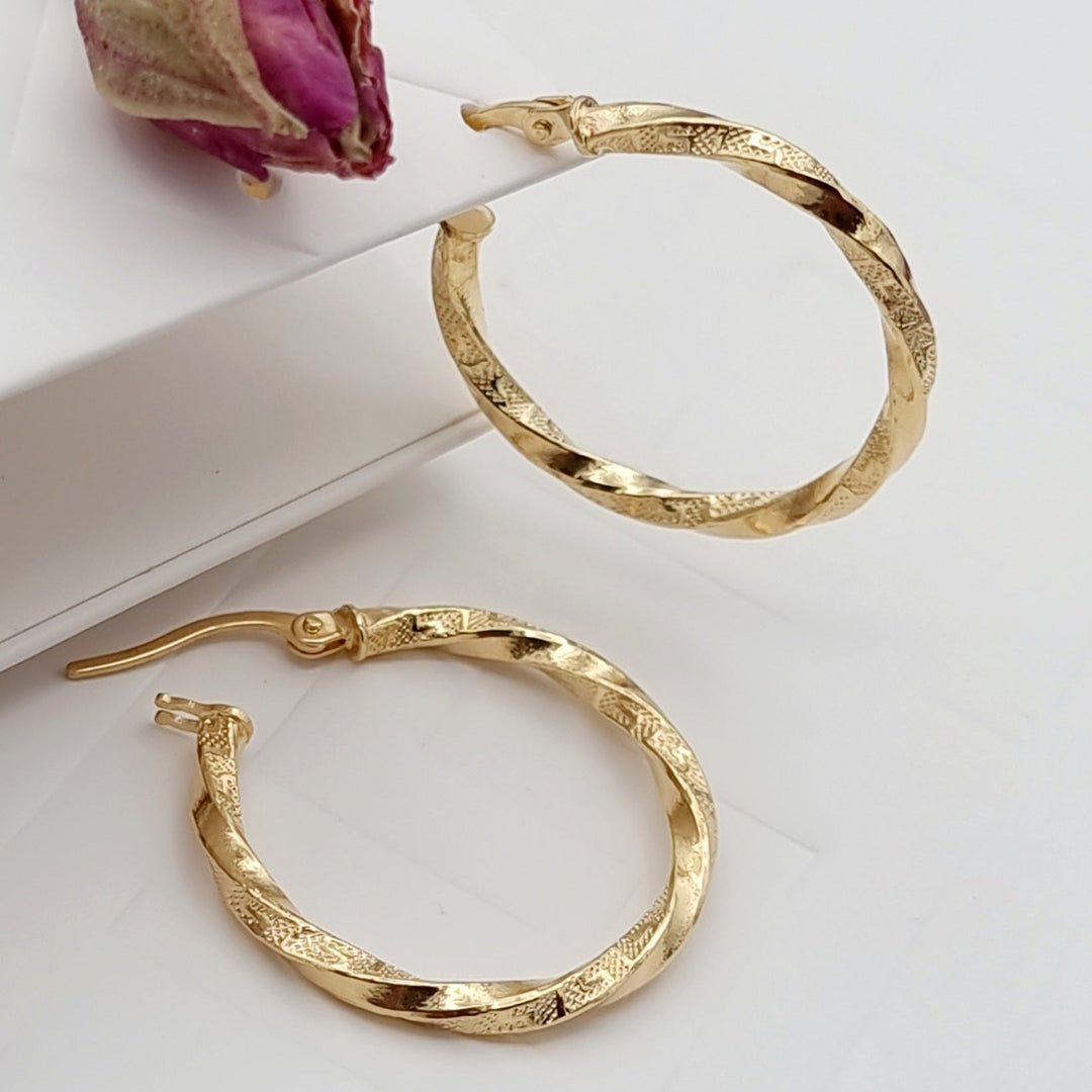 18K Real Gold Round Twisted Earring Set