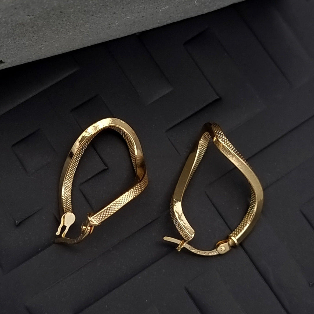18K Real Gold Twisted Oval Earring Set