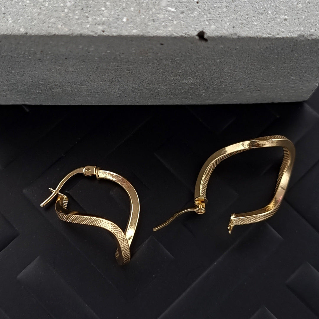 18K Real Gold Twisted Oval Earring Set