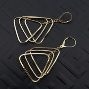 18K Real Gold Hanging Triangle Earring Set