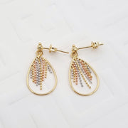 18K Real Gold Hanging 3 Color Beads Earring Set