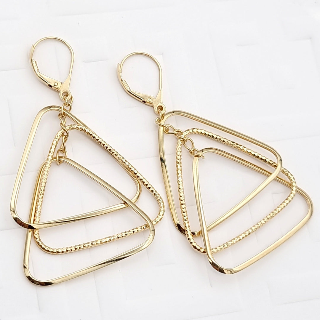 18K Real Gold Hanging Triangle Earring Set